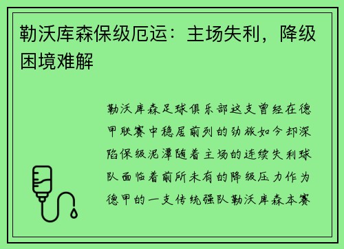 勒沃库森保级厄运：主场失利，降级困境难解